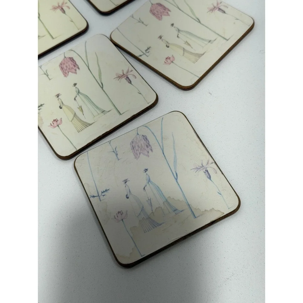 Portmeirion Up the Garden Path Square Coasters Cork Backed Deluxe Range Set of 5